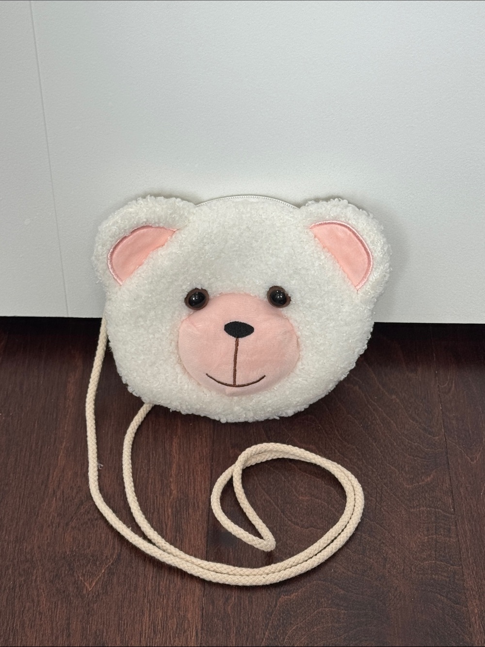 NEW Girl’s Teddy Bear Mini Purse White & Pink Crossbody Super Cute! Zippered.